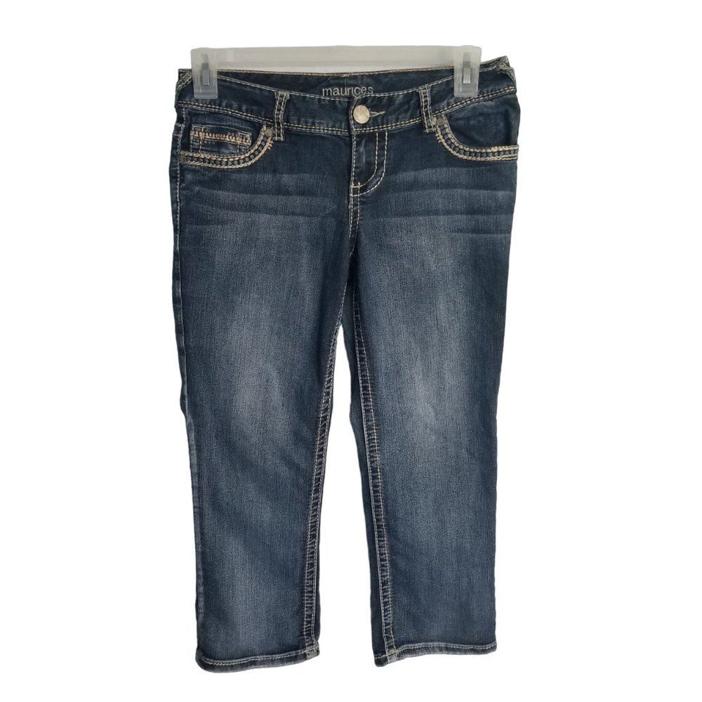 Maurice's Premium Capri Jeans Distressed Embroidered Cropped Women's Size 5/6